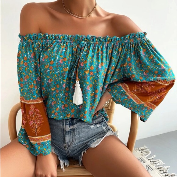 Boho floral print knot front blouse - Picture 5 of 6